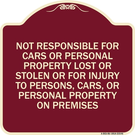 Signmission Not Responsible for Cars or Personal Property Lost or Stolen or for Injury to Persons, BU-1818-23546 A-DES-BU-1818-23546